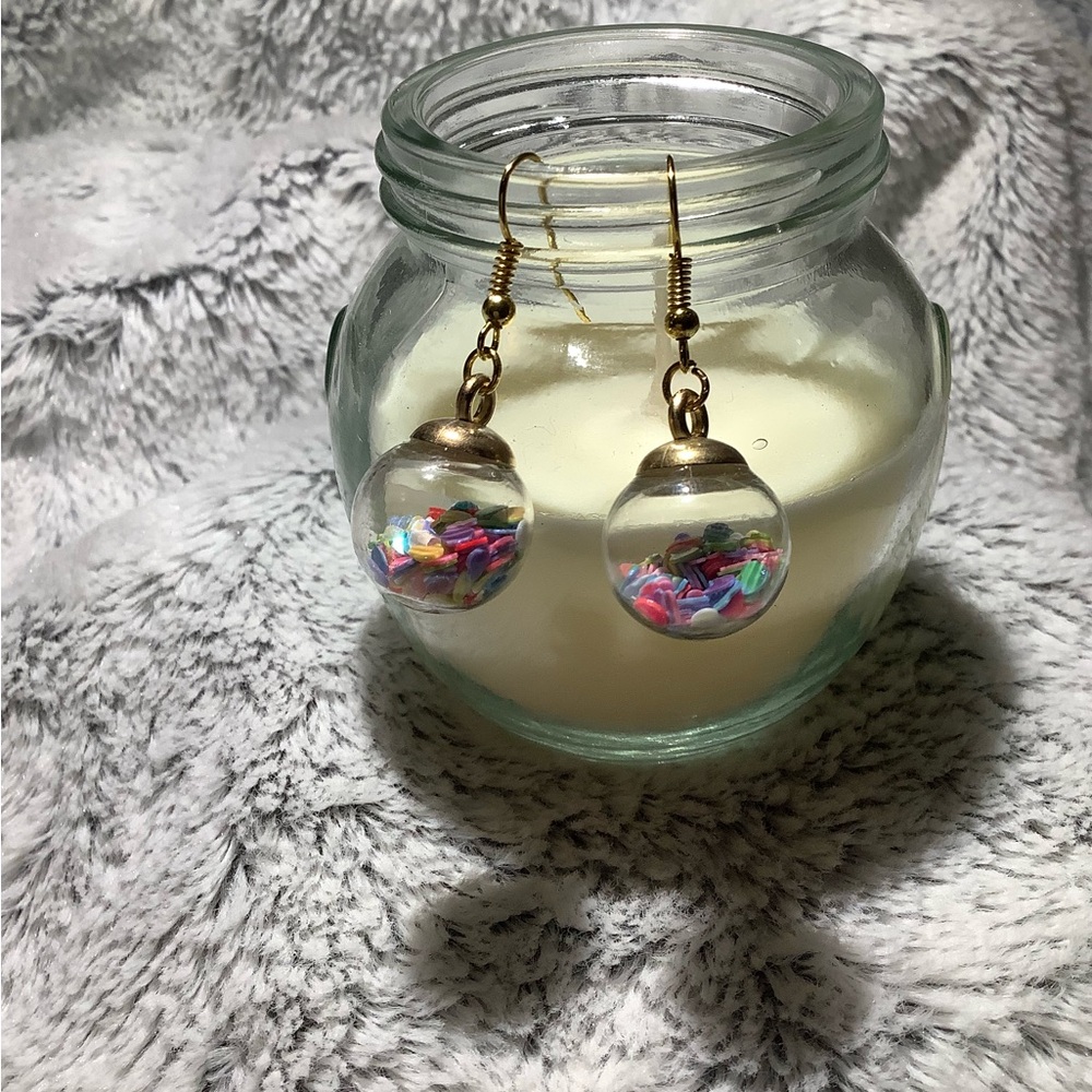Snow globe, rainbow hearts sequins lite  weight,hand crafted earrings
